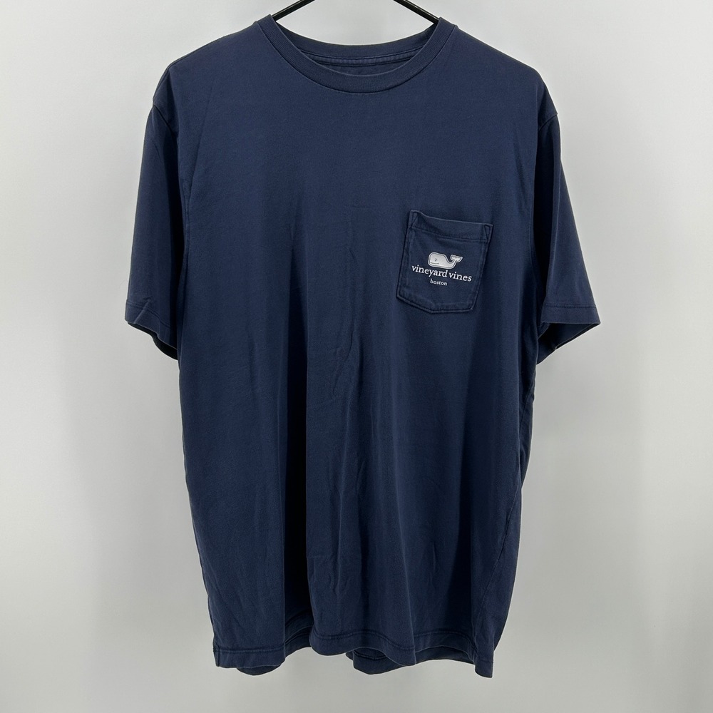 Vineyard Vines Boston Whale Graphic T-Shirt Navy Blue Men Medium Preppy Nautical